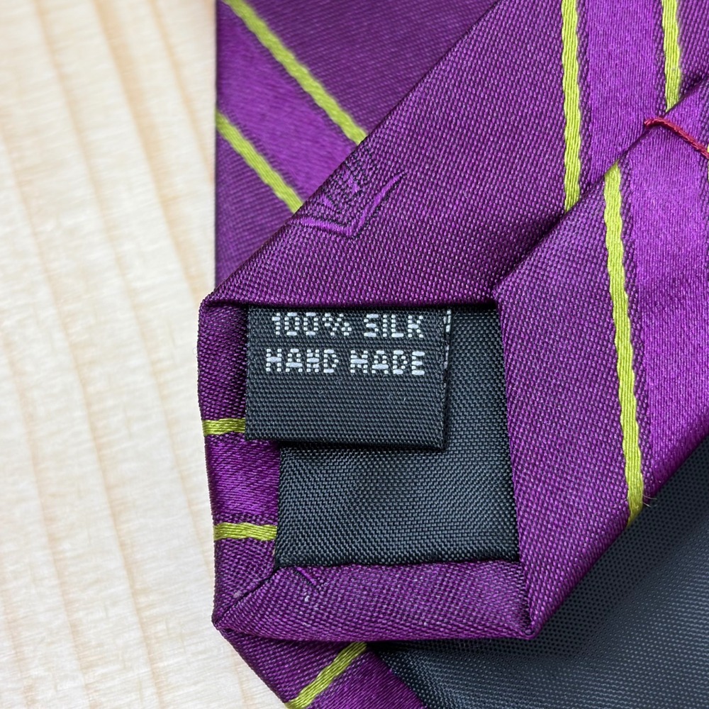 NWT Wolfmark Neckwear Tie Men Purple Gold Stripe 100% Silk Hand Made LSU Style - Picture 5 of 6